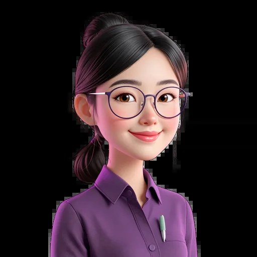 Avatar illustré d'une femme en chemise violette, agent IA Léa avec stylo
